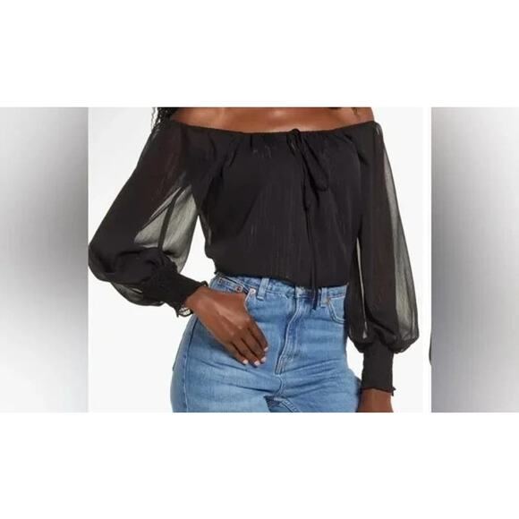 Wayf Dede & Emily Sarah Metallic Off Shoulder Top Sz XL/Extra Large in Black NWT - Picture 2 of 8